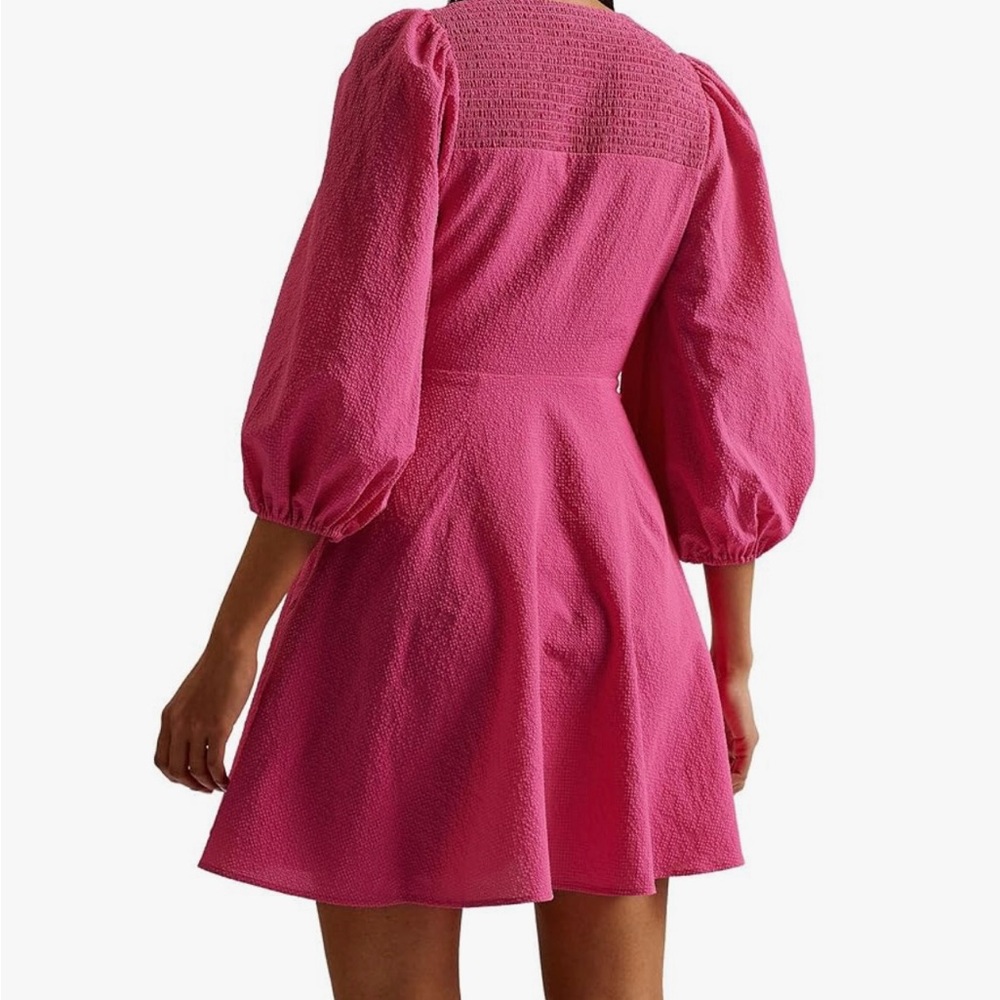 Chic Ted Baker Pink Jocelyn Seersucker Tie Front Mini Dress US size 4 NWT - Picture 9 of 10